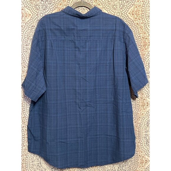 Haggar Mens XL Blue Checkered Short Sleeve Button-Down Shirt - Picture 3 of 11